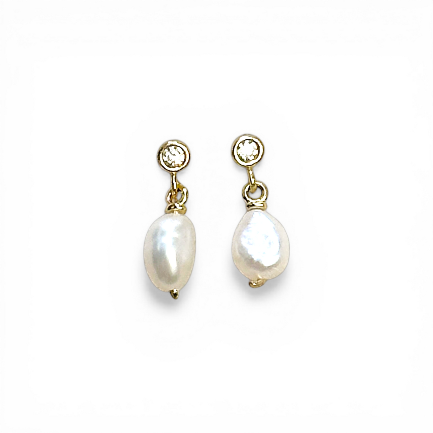 15mm Freshwater Baroque Pearl Drop with CZ 18K Gold Filled Earrings