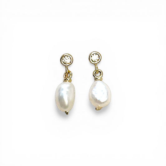 15mm Freshwater Baroque Pearl Drop with CZ 18K Gold Filled Earrings