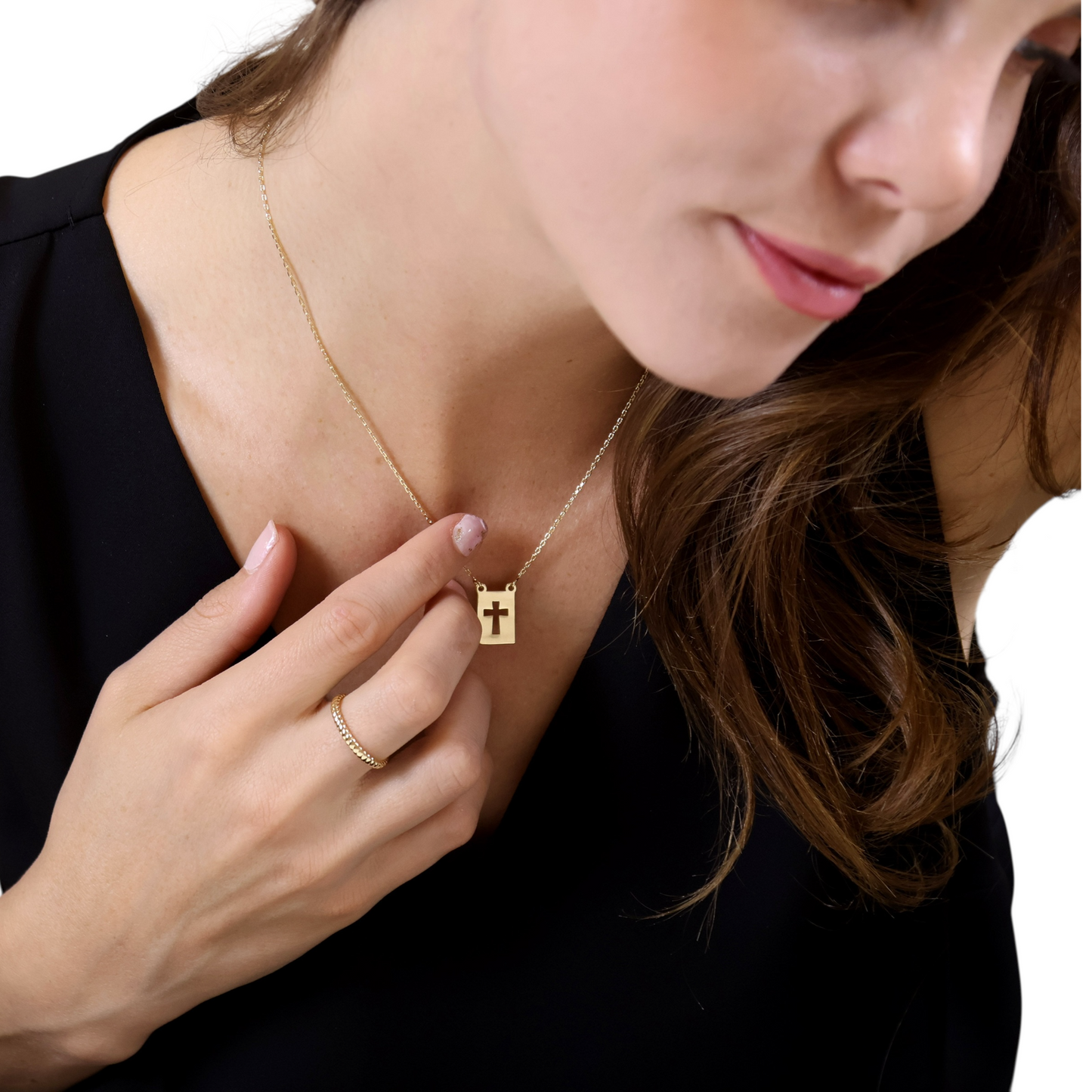 18mm Cross Plate 18K Gold Filled Necklace
