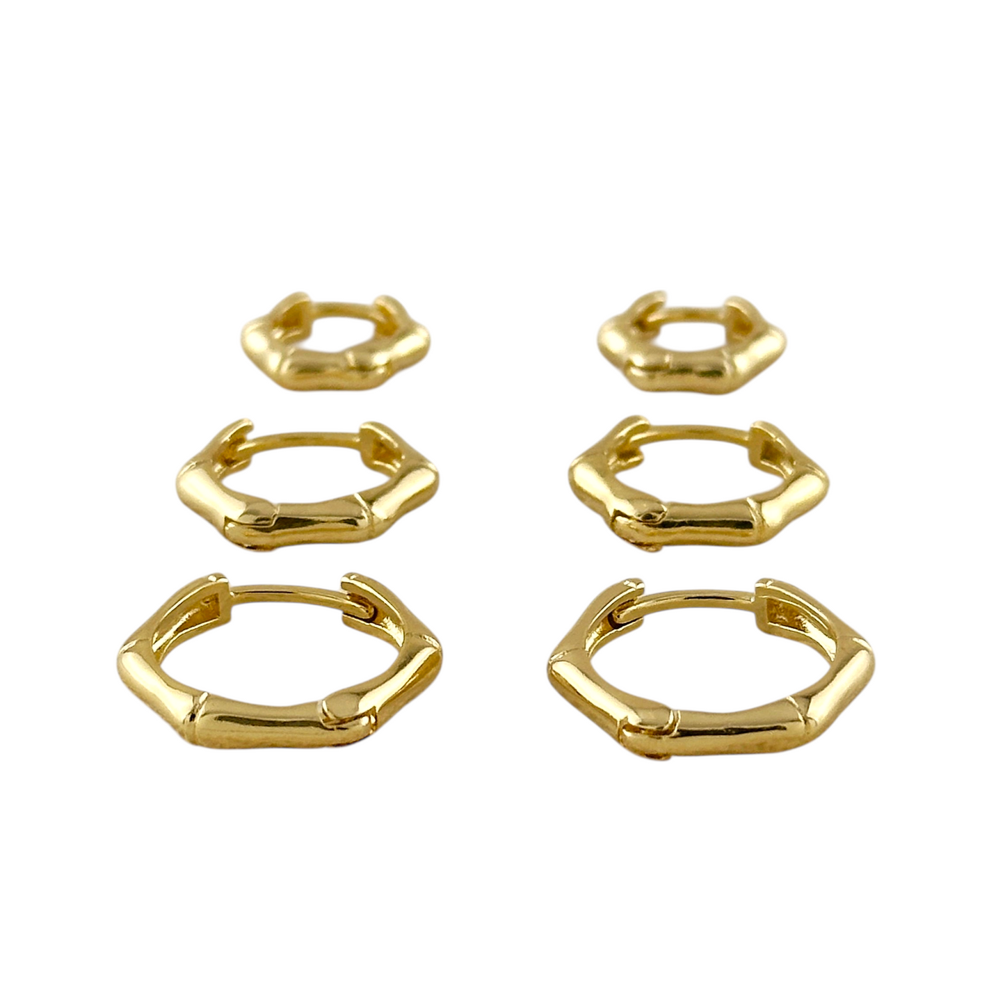 Bamboo Texture Huggie Hoop 18K Gold Filled Earrings