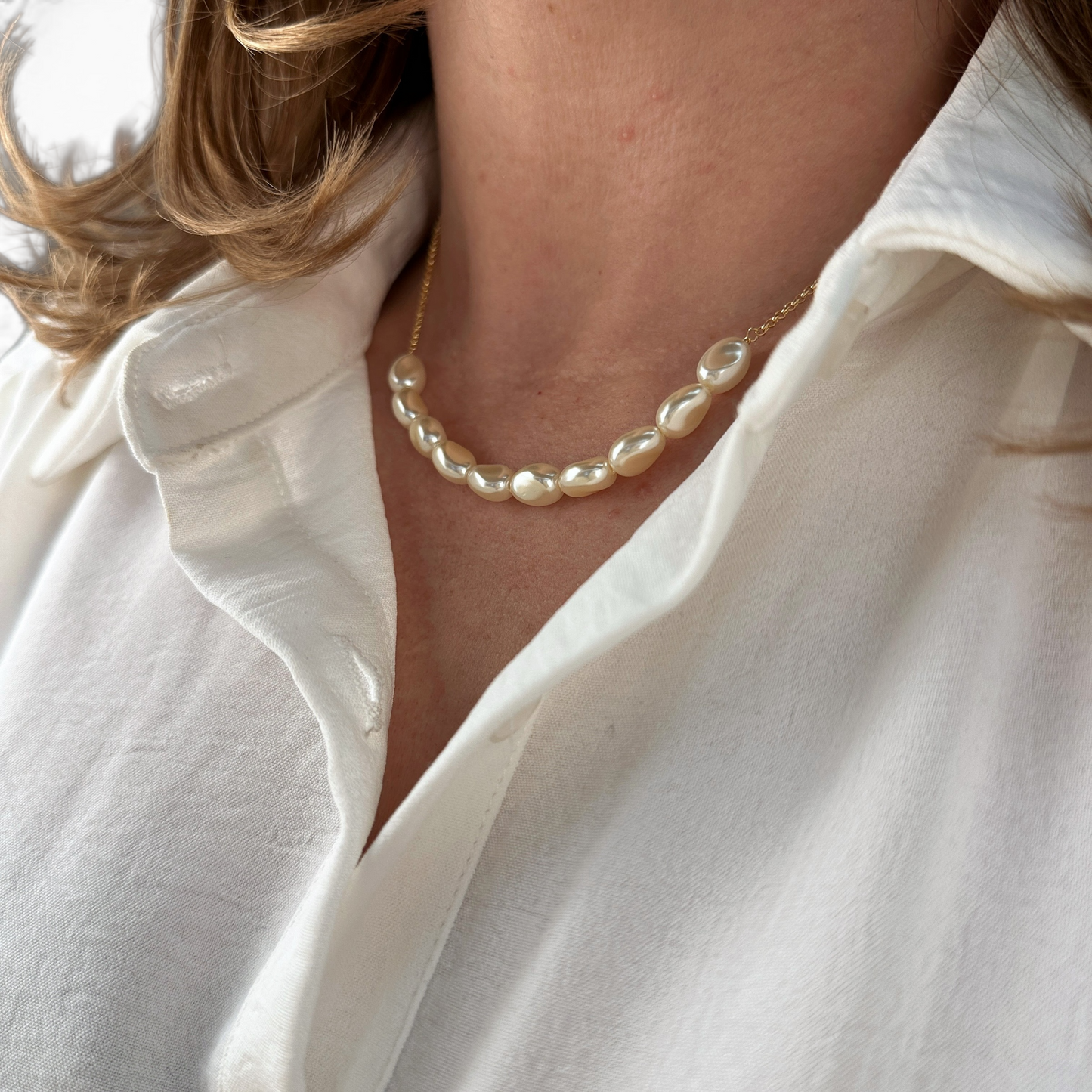 Row of Freshwater Baroque Pearls 18K Gold Filled Necklace