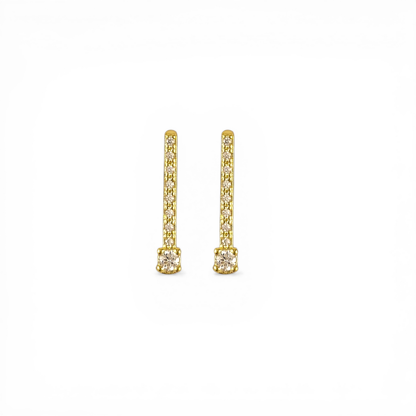 21mm Pavé CZ Bar with Solitaire 18K Gold Filled Stud Earrings