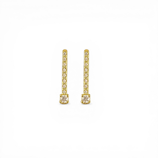 21mm Pavé CZ Bar with Solitaire 18K Gold Filled Stud Earrings