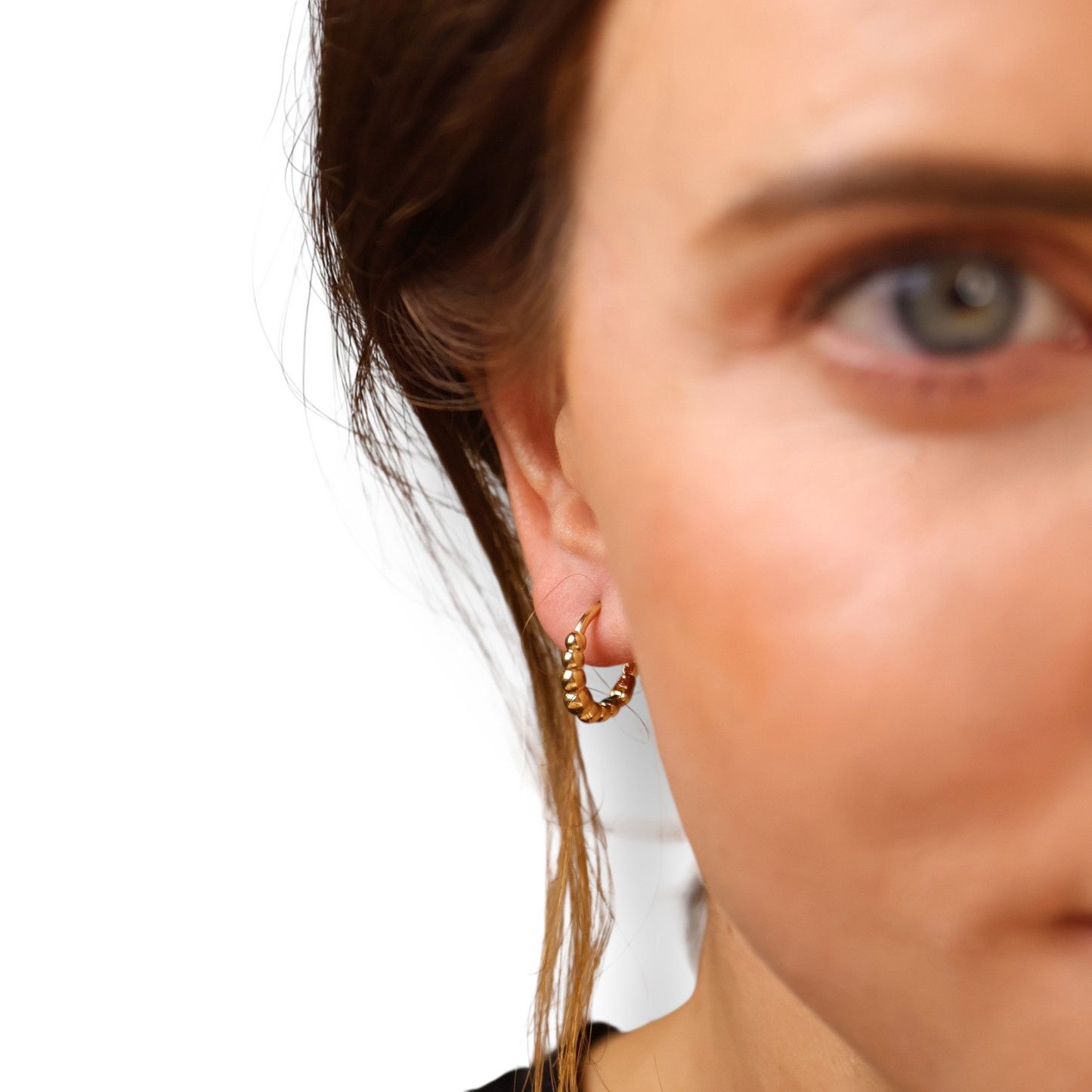 15mm Textured Ball Huggie Hoop 18k Gold Filled Earrings