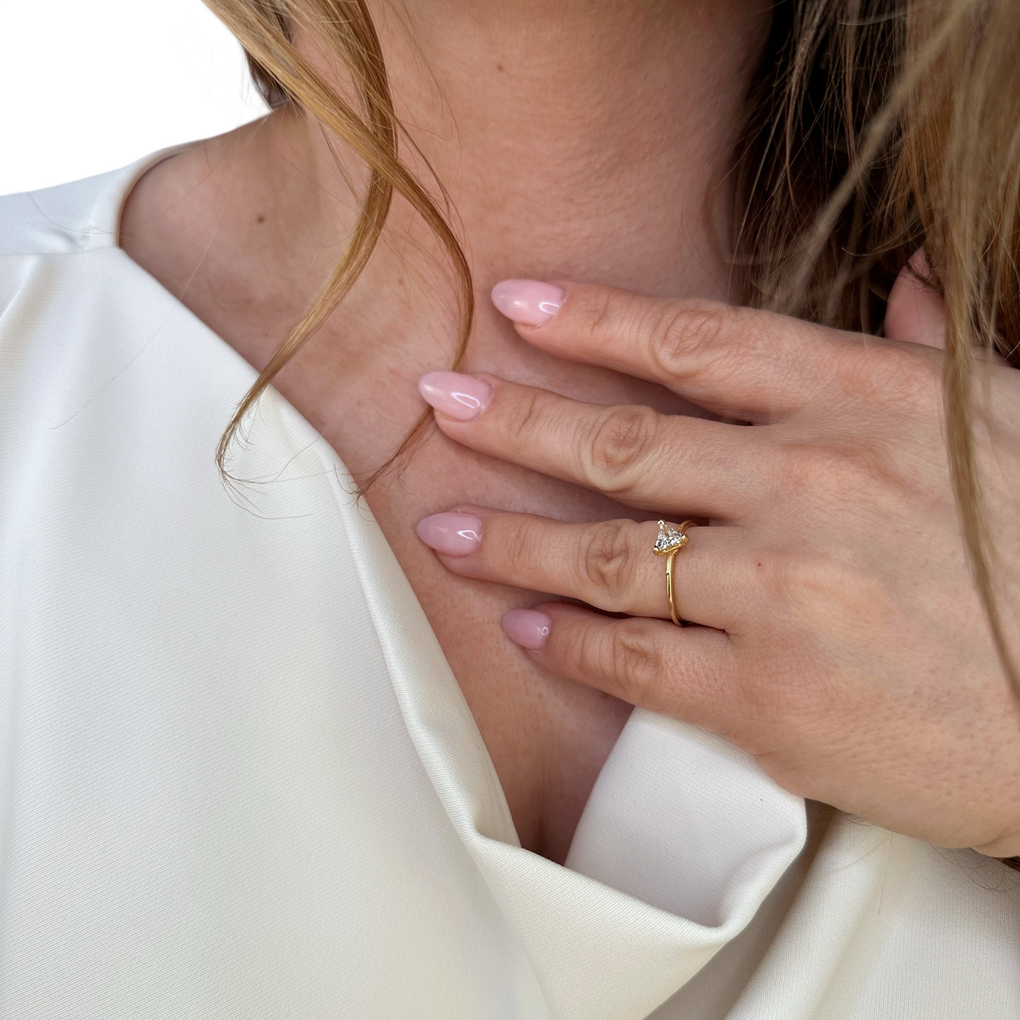 Triangle Cut CZ Solitaire 18k Gold Filled Ring