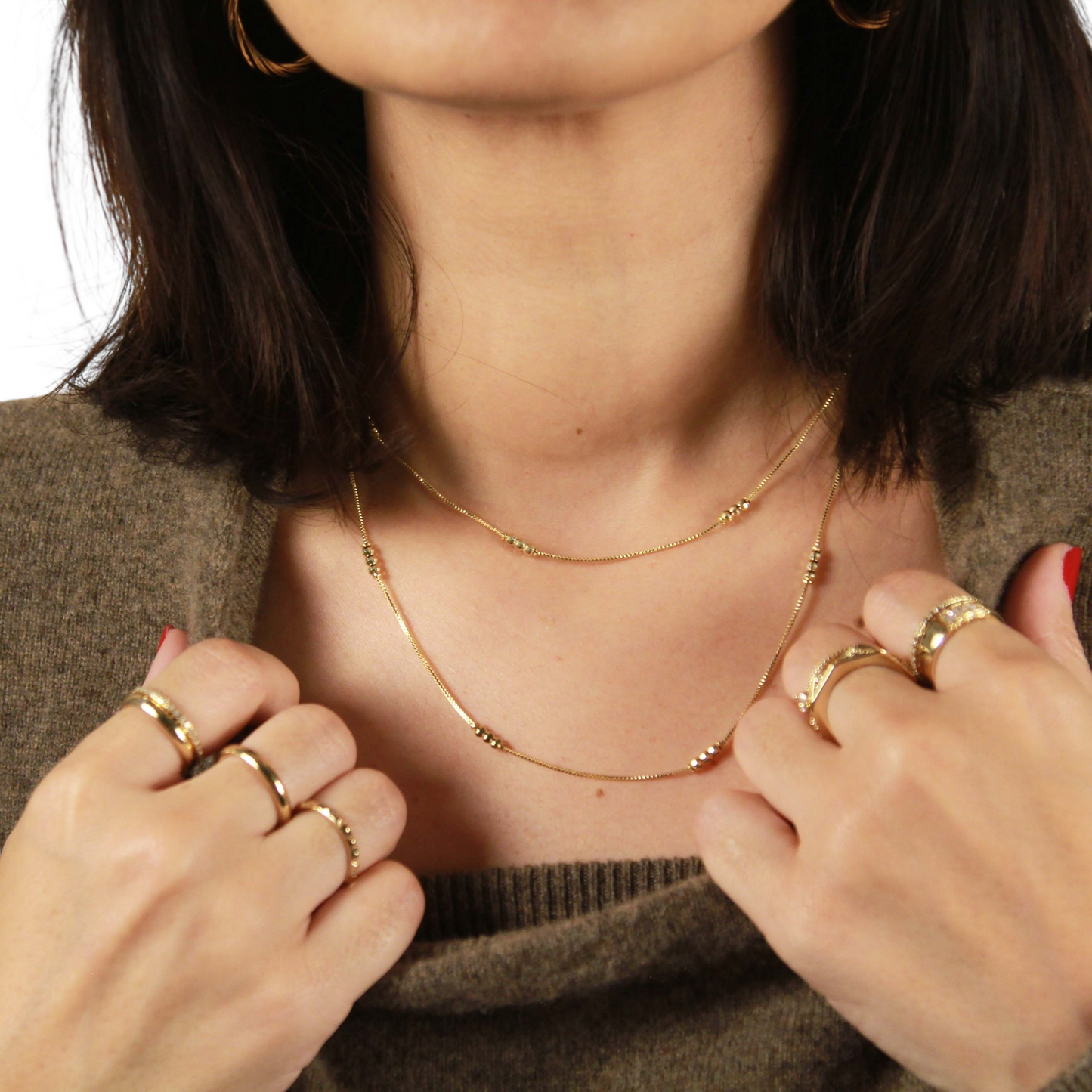 Bead Detailed Box Chain 18k Gold Filled Necklace