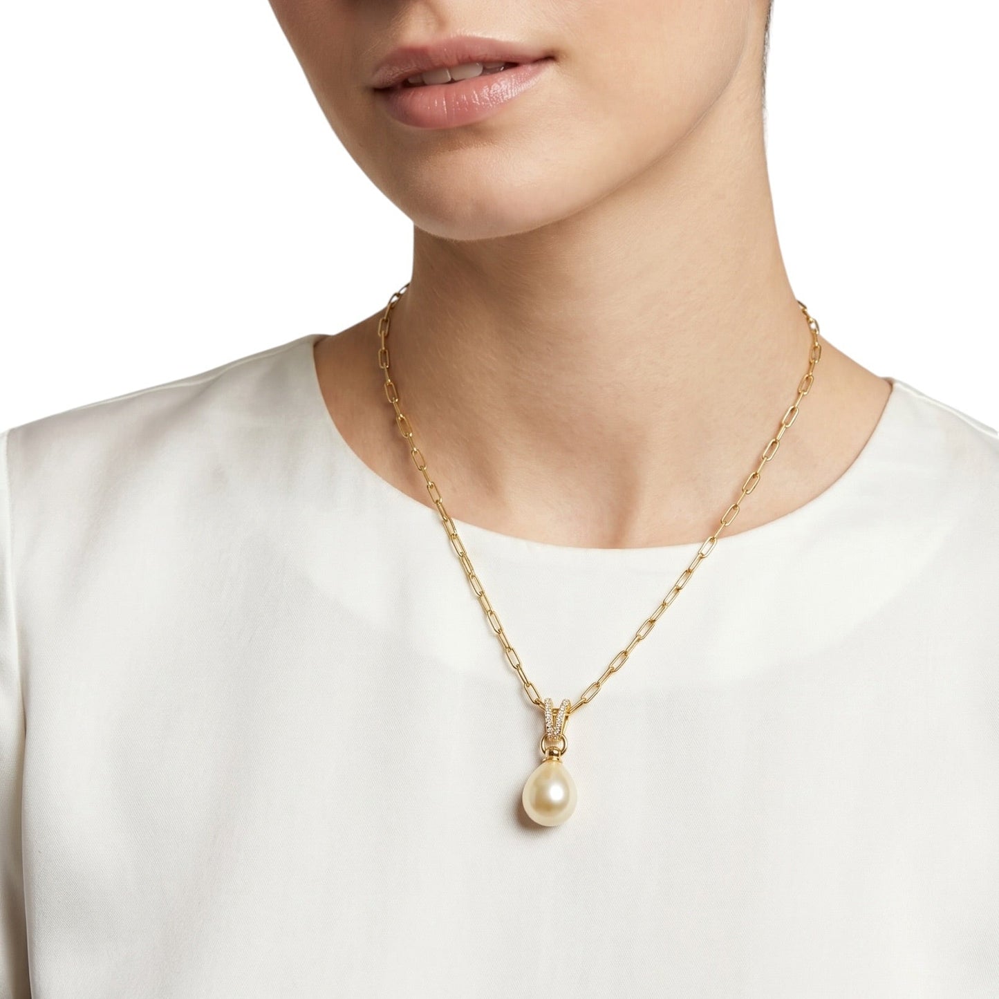 Teardrop Pearl Pavé CZ 27mm 18K Gold Filled Pendant