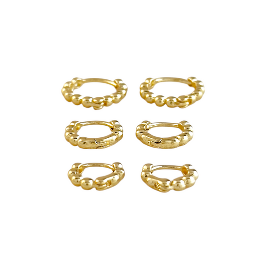 Beaded Huggie Hoop 18K Gold Filled Earrings
