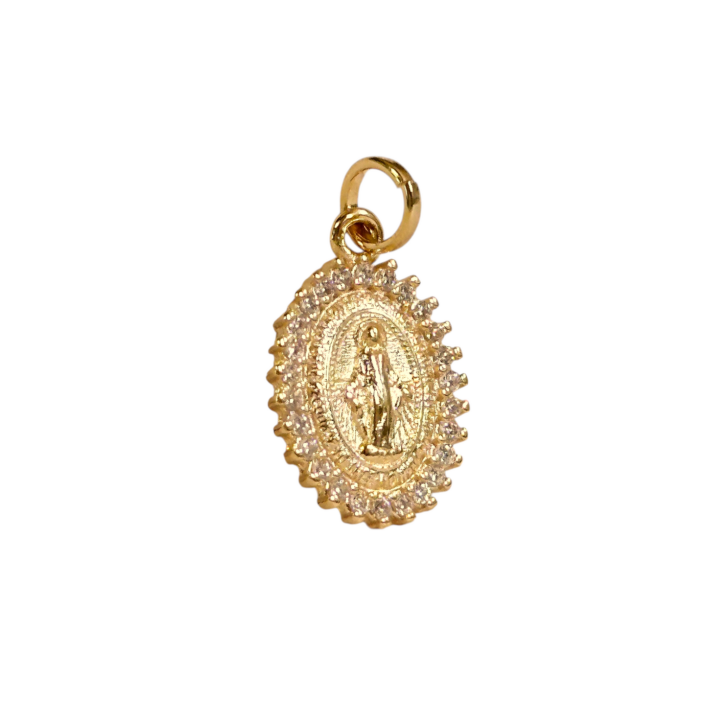20mm CZ Double Sided Lady of Grace Medal 18k Gold Filled Pendant