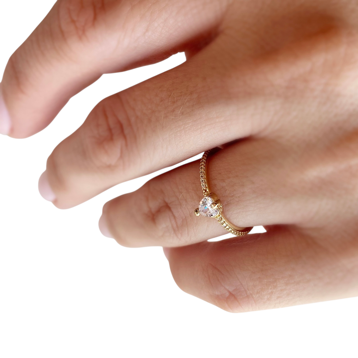 CZ Vintage Mini Hear Solitaire 18K Gold Filled Ring