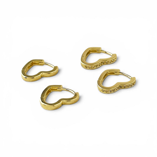 Heart Polished and CZ Huggie 15mm 18K Gold Filled Hoop Earrings