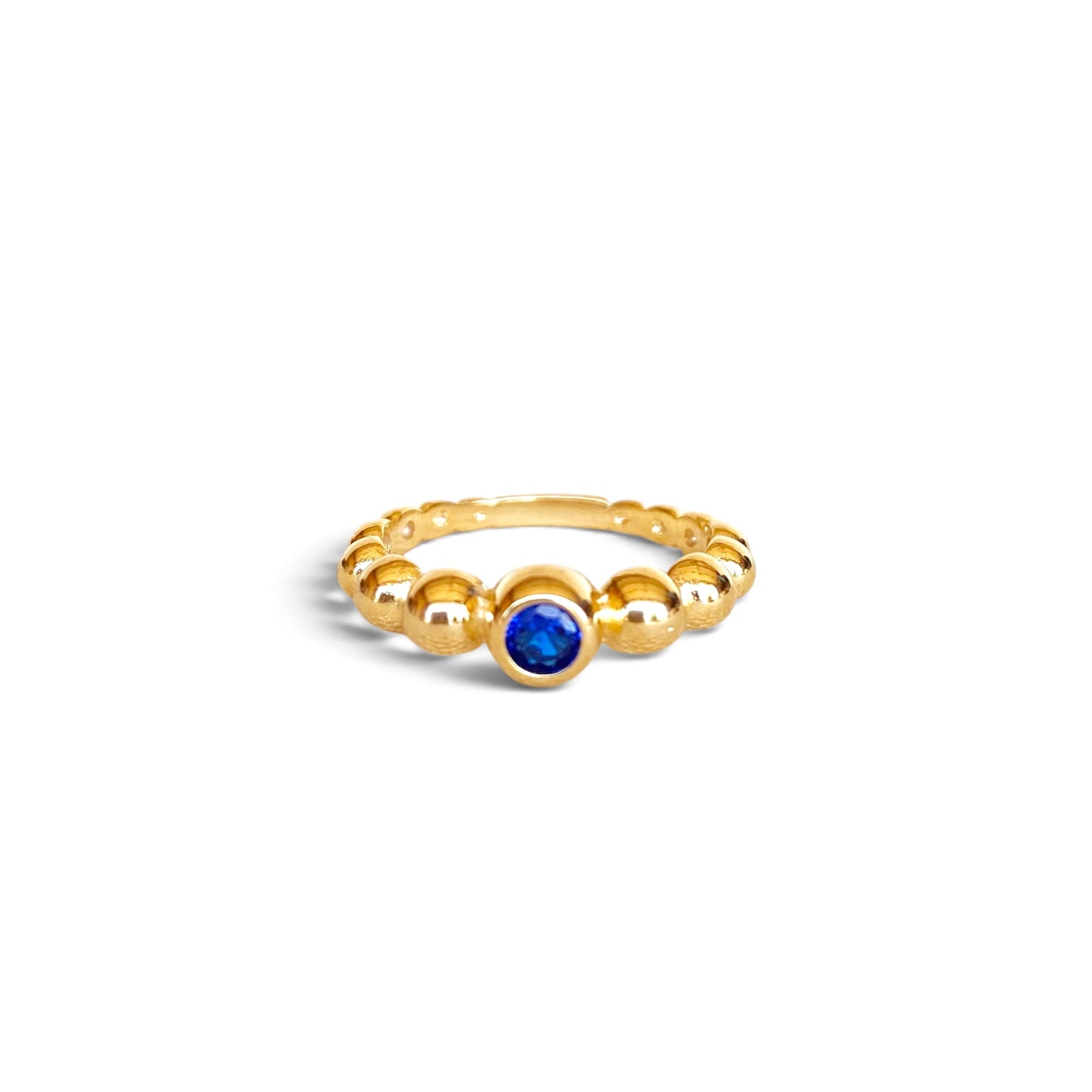 Beaded Blue Bezel CZ 18K Gold Filled Ring
