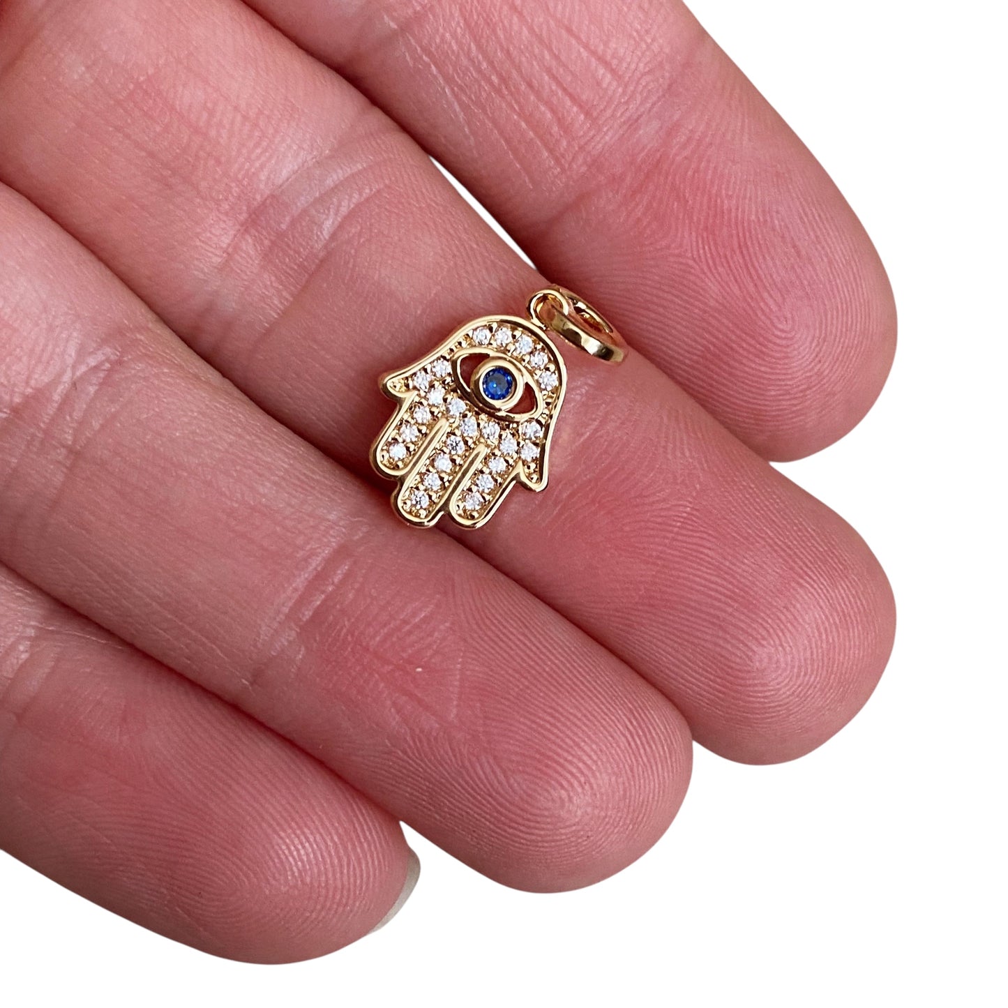 CZ Evil Eye Hamsa Hand Good Luck 18k Gold Filled Pendant