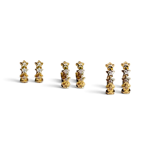 3Sizes Star CZ Huggie Hoop Earrings