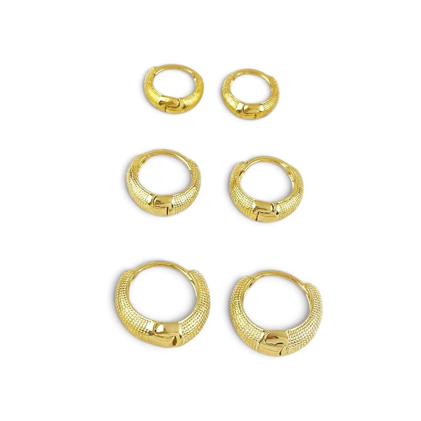3 Sizes 18k Gold Filled Textured Huggie Hoop Earrings 