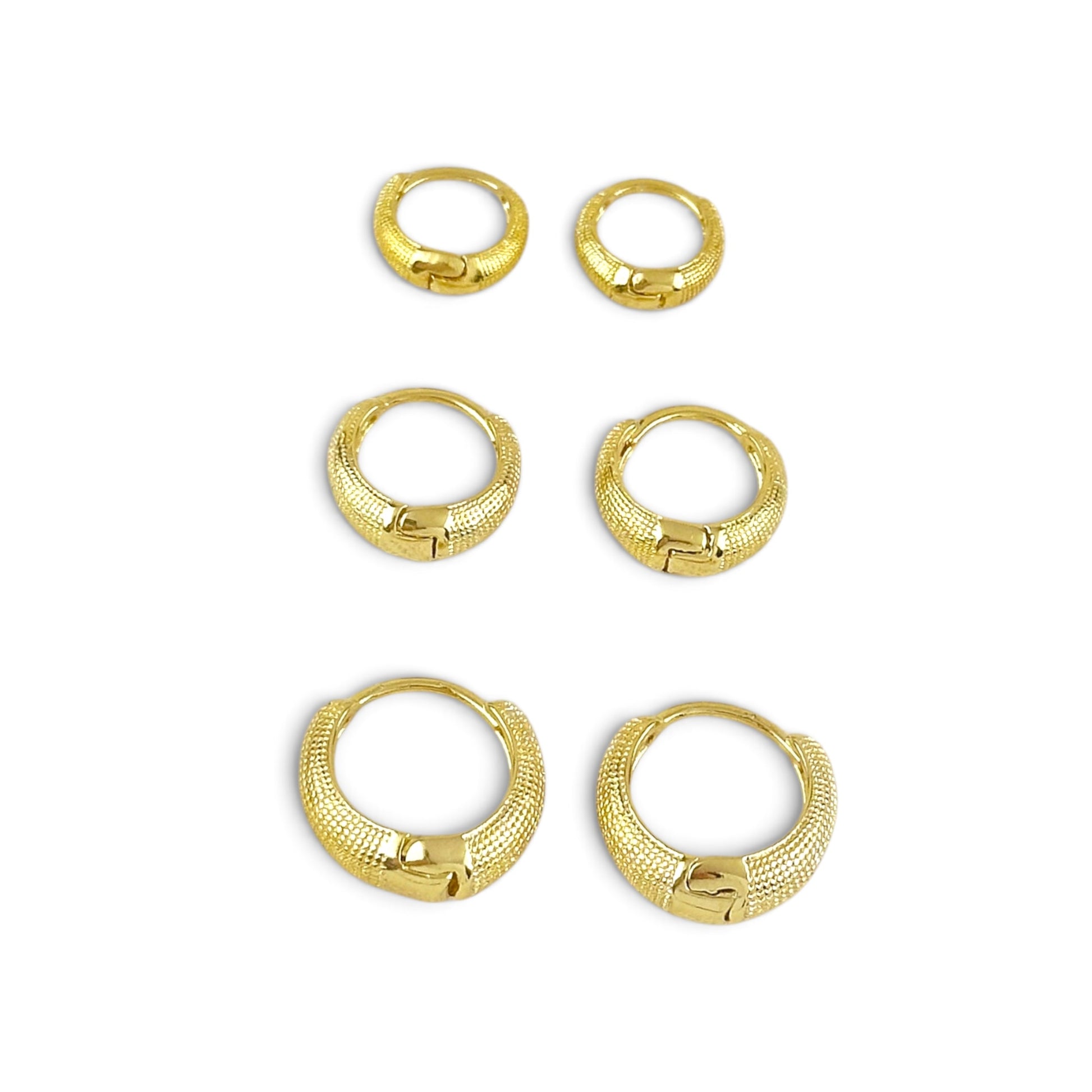 3 Sizes 18k Gold Filled Textured Huggie Hoop Earrings 
