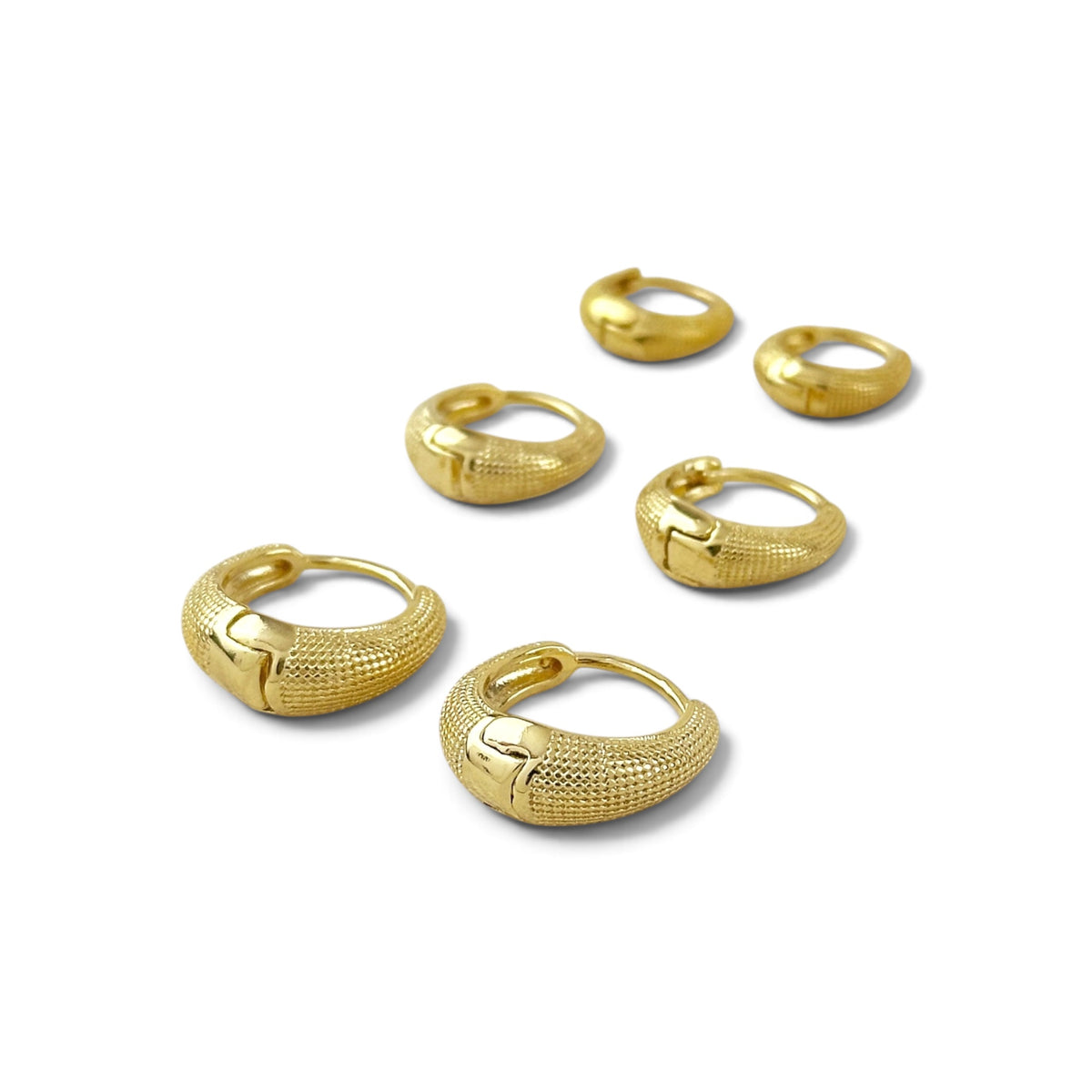 3 Sizes Textured Huggie Hoop Earrings Sideview