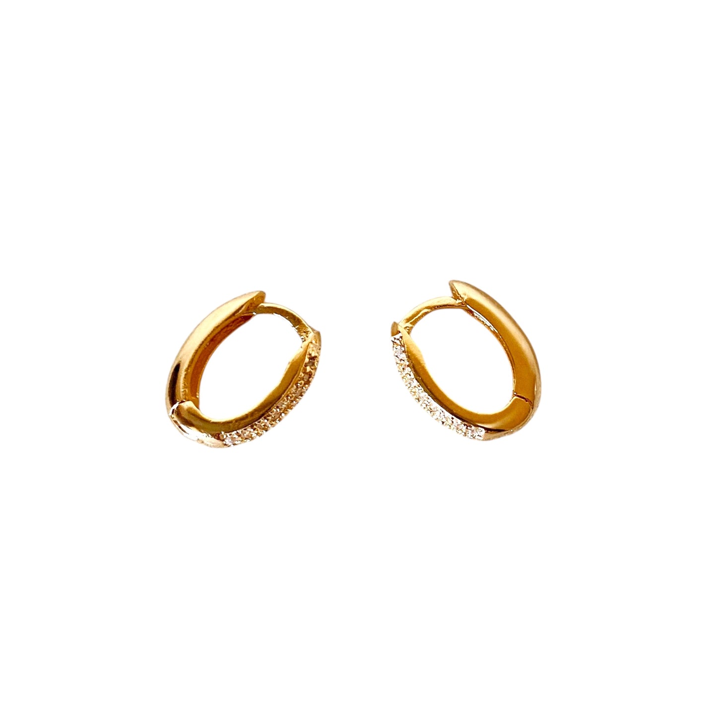 CZ Oval Pave Huggie 18k Gold Filled Earrings