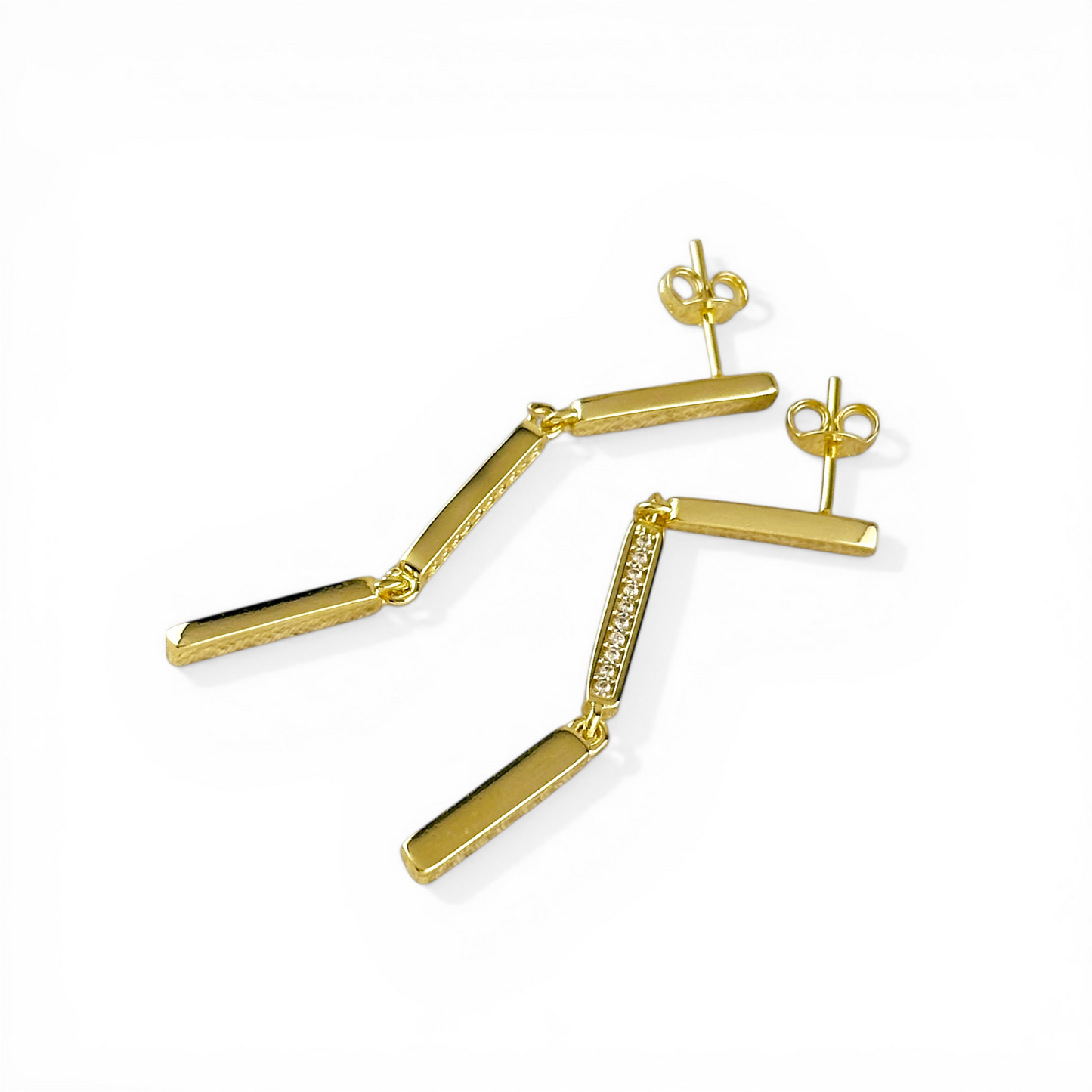 50mm Triple Bar Pavé CZ Drop 18K Gold Filled Earrings