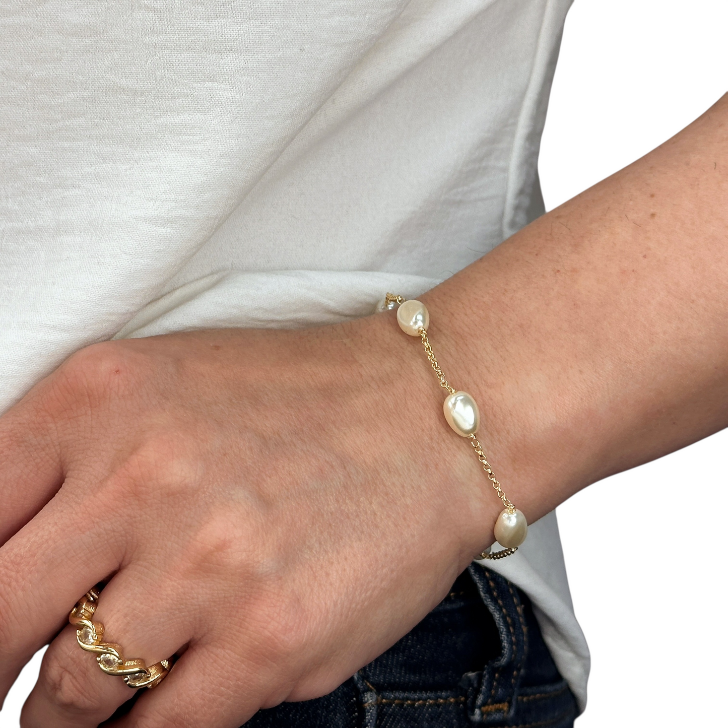 Baroque Pearl Station 18k Gold Filled Bracelet