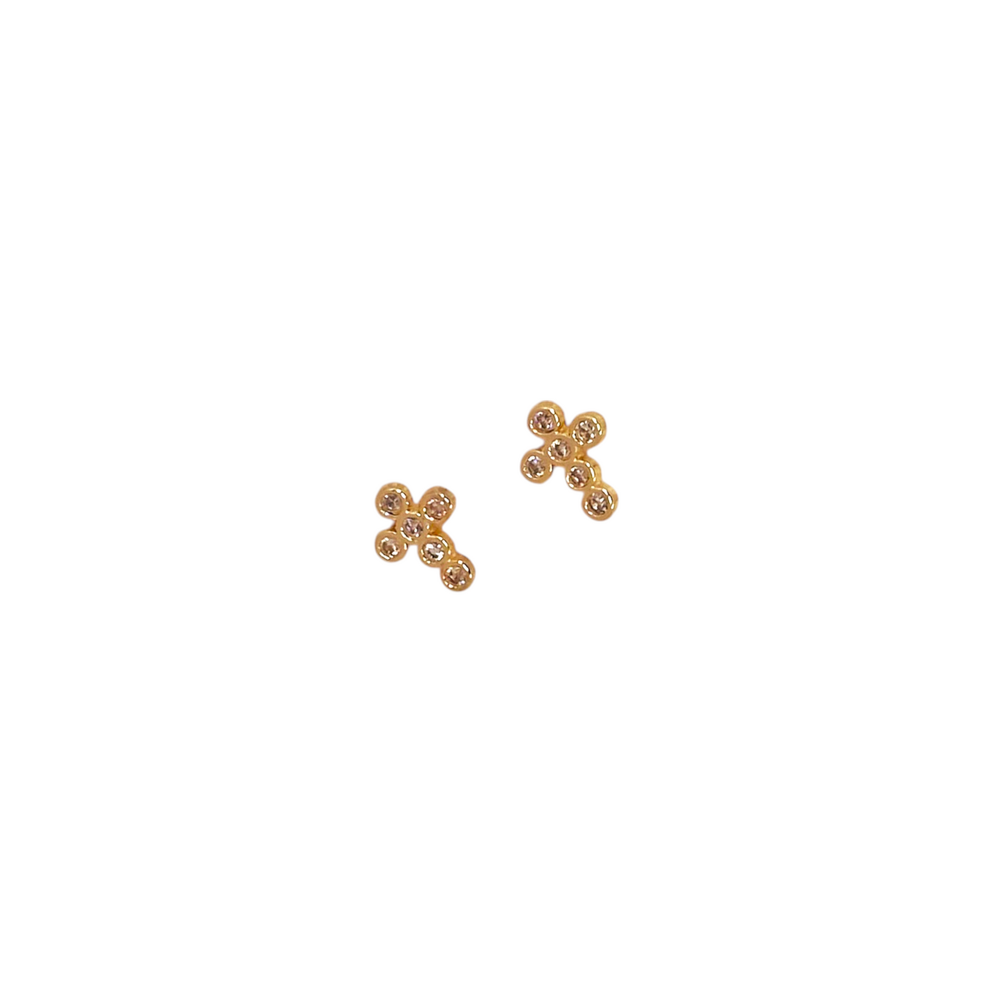 7mm CZ Bezel Cross Stud 18k Gold Filled Earrings