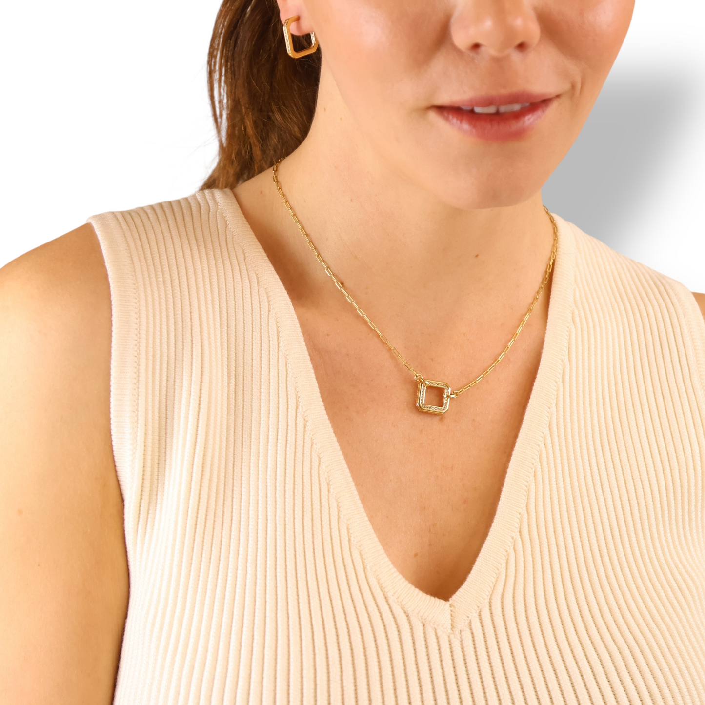 Pavé Square Frame Pendant 18k Gold Filled Necklace