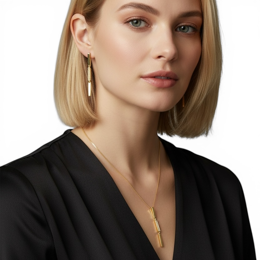Triple Bar Pavé CZ Drop 18K Gold Filled Necklace