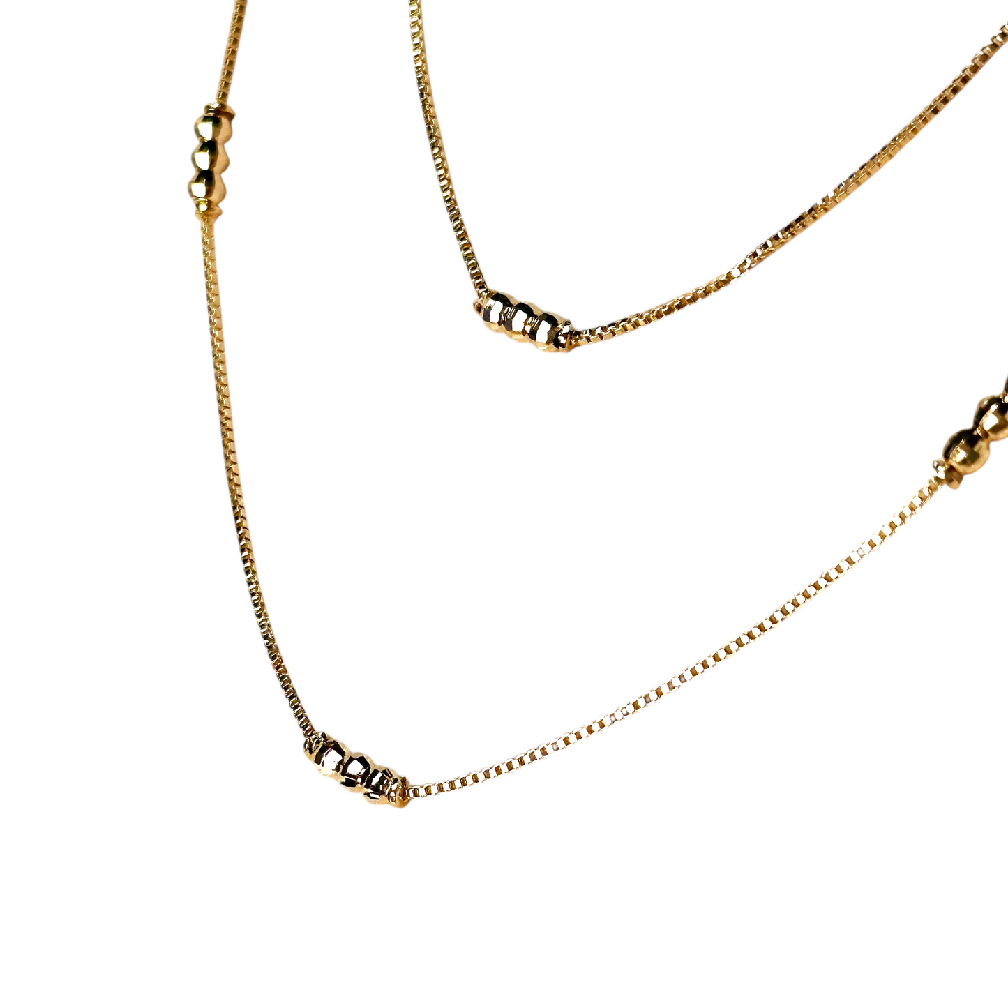 Bead Detailed Box Chain 18k Gold Filled Necklace