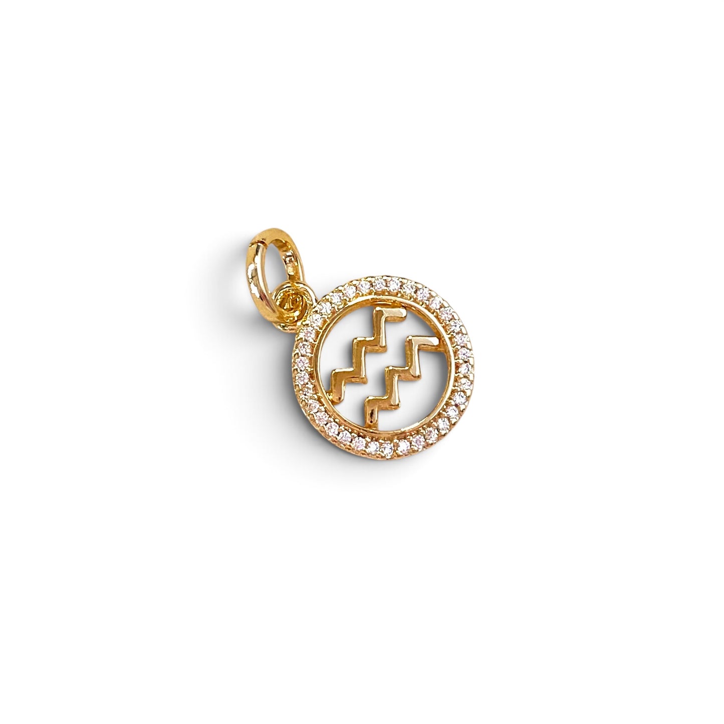 Aquarius Zodiac CZ 17mm 18K Gold Filled Pendant