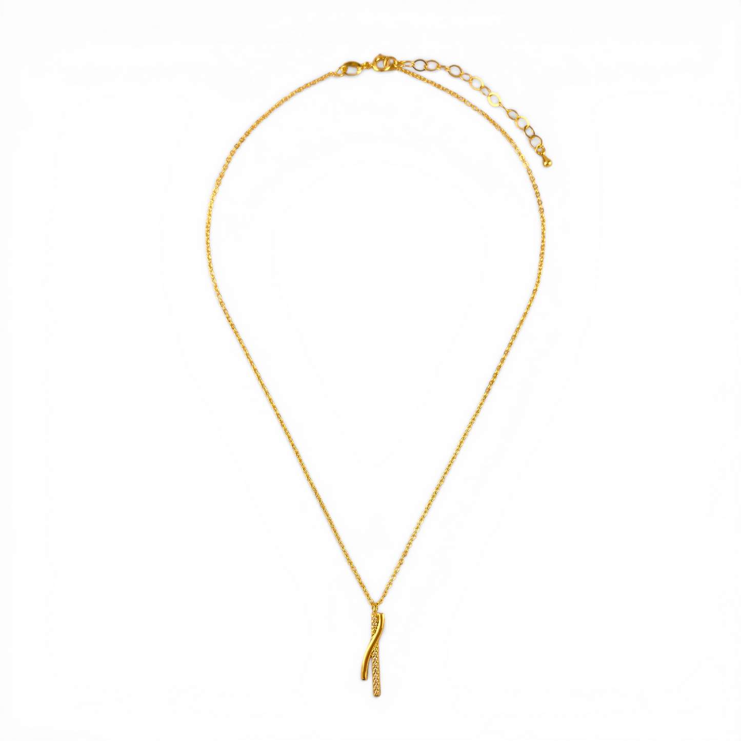 Intertwined Bar Pavé CZ 18K Gold Filled Necklace