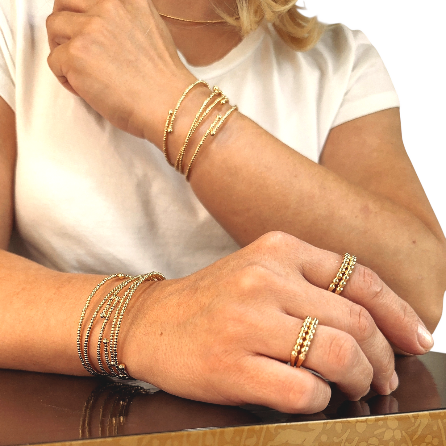 2mm Beaded Cuff 18K Gold Filled Bracelet