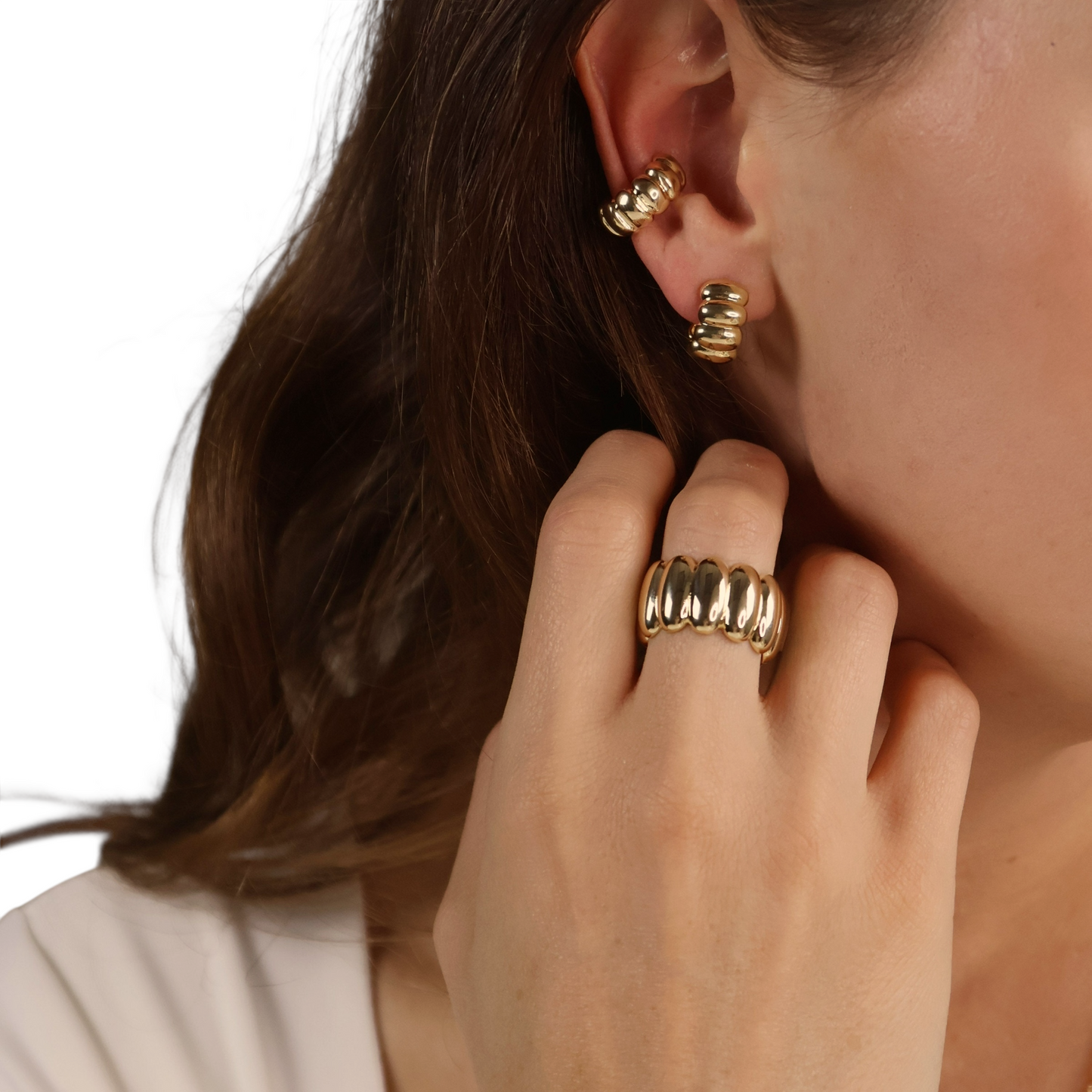 13mm Wavy Open Hoop 18k Gold Filled Earrings