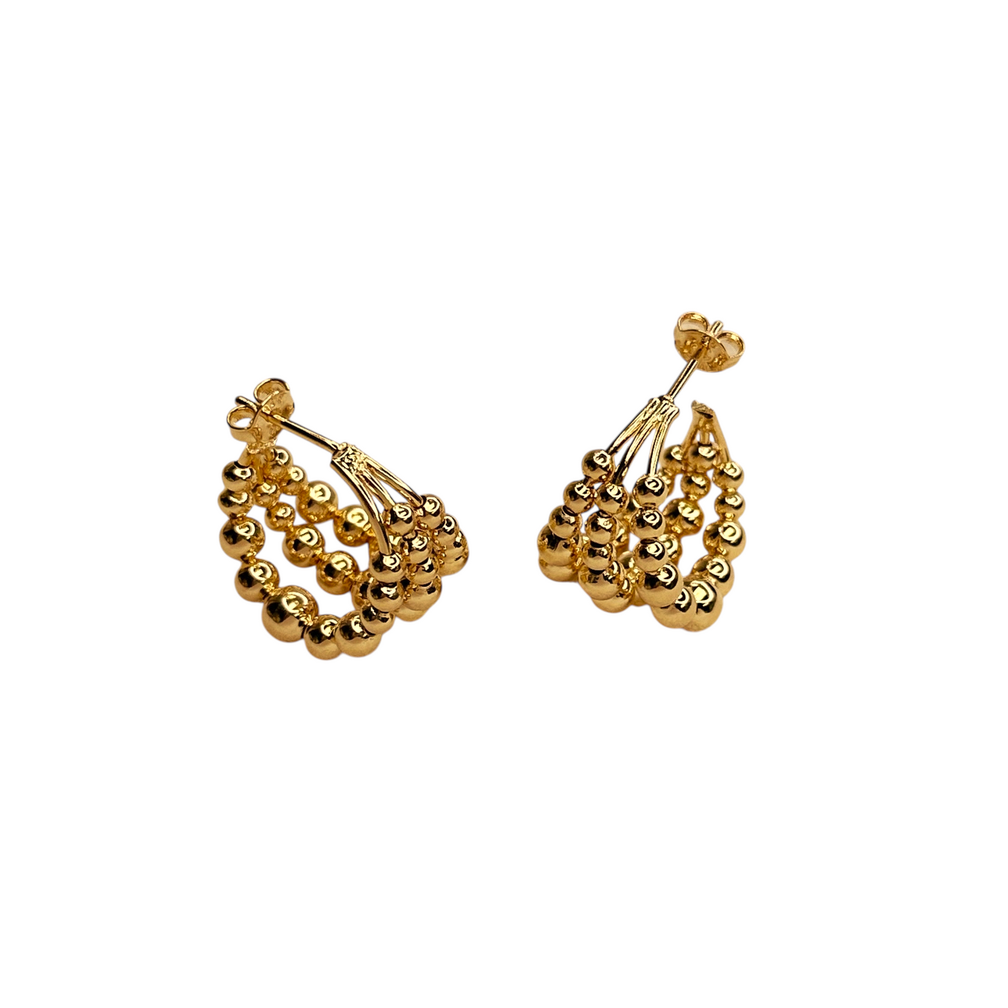 20mm Triple Row Beaded Open Hoop 18k Gold Filled Earrings