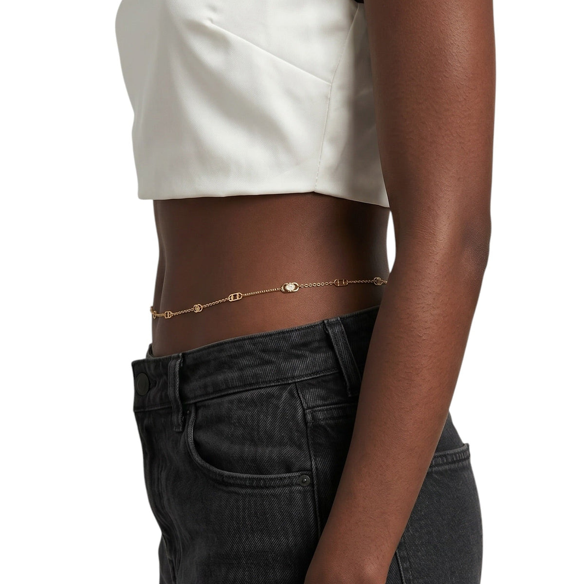 Rectangular Plate & CZ Belly Chain in 18K gold-filled, view 4