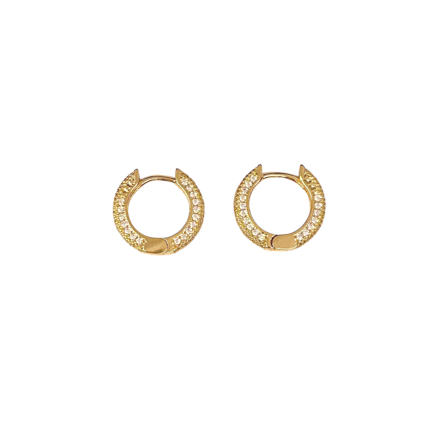 15mm CZ Full Pavé Huggie Hoop 18K Gold Filled Earrings