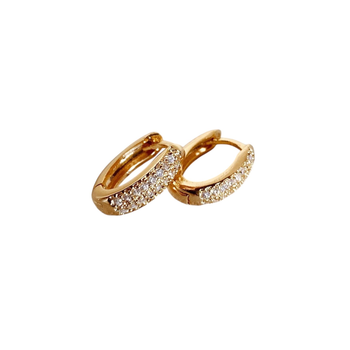 CZ Oval Pave Huggie 18k Gold Filled Earrings