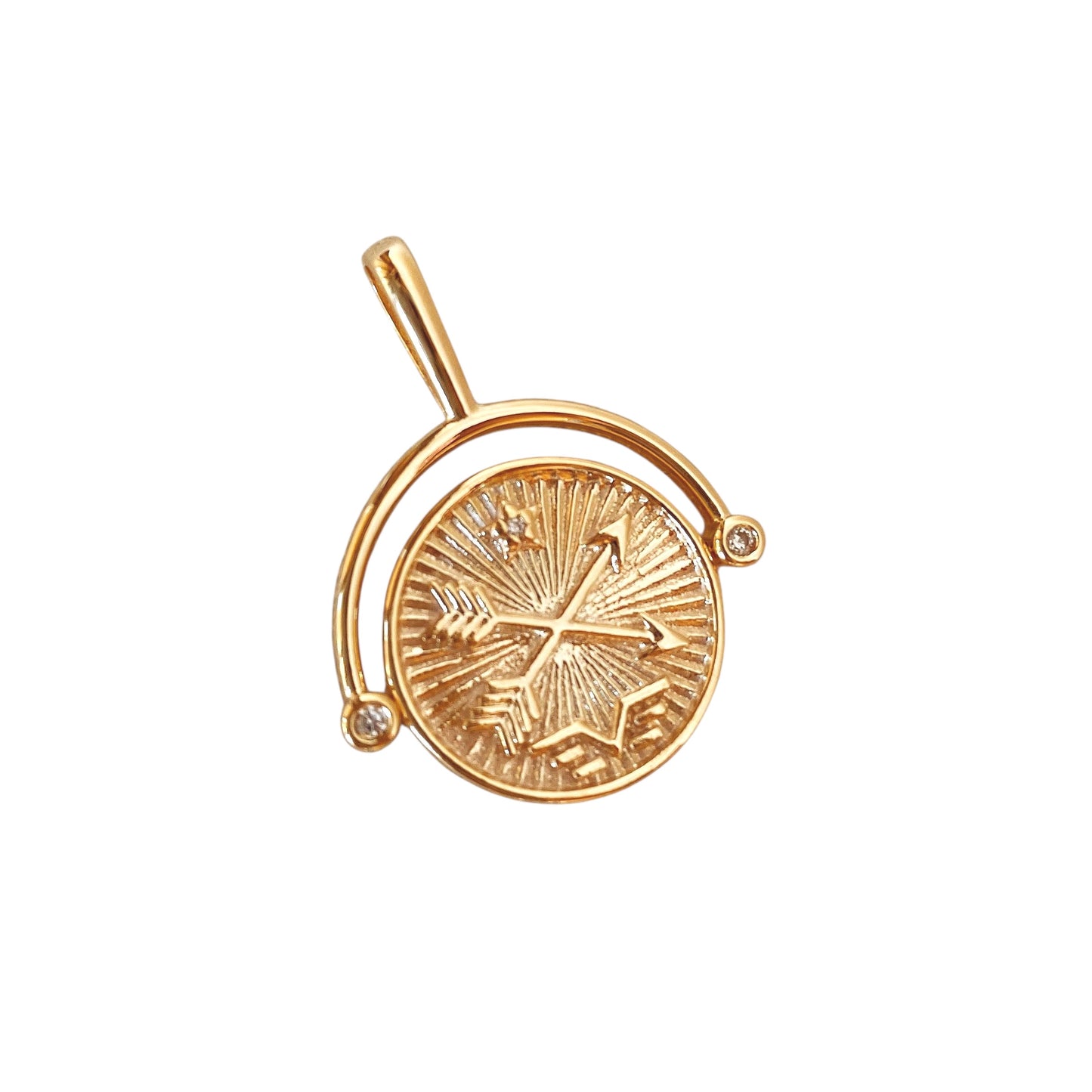 CZ Swivel Compass 18K Gold Filled Pendant and Necklace