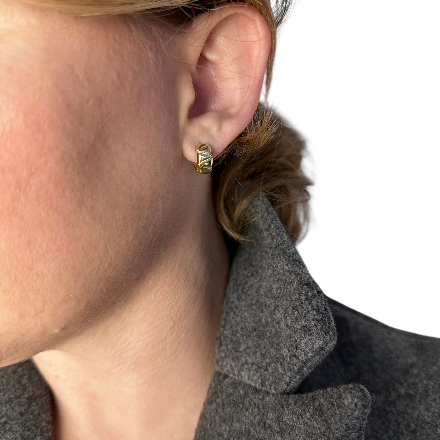 11mm Diamond Cut Bold Huggie Hoop 18k Gold Filled Earrings