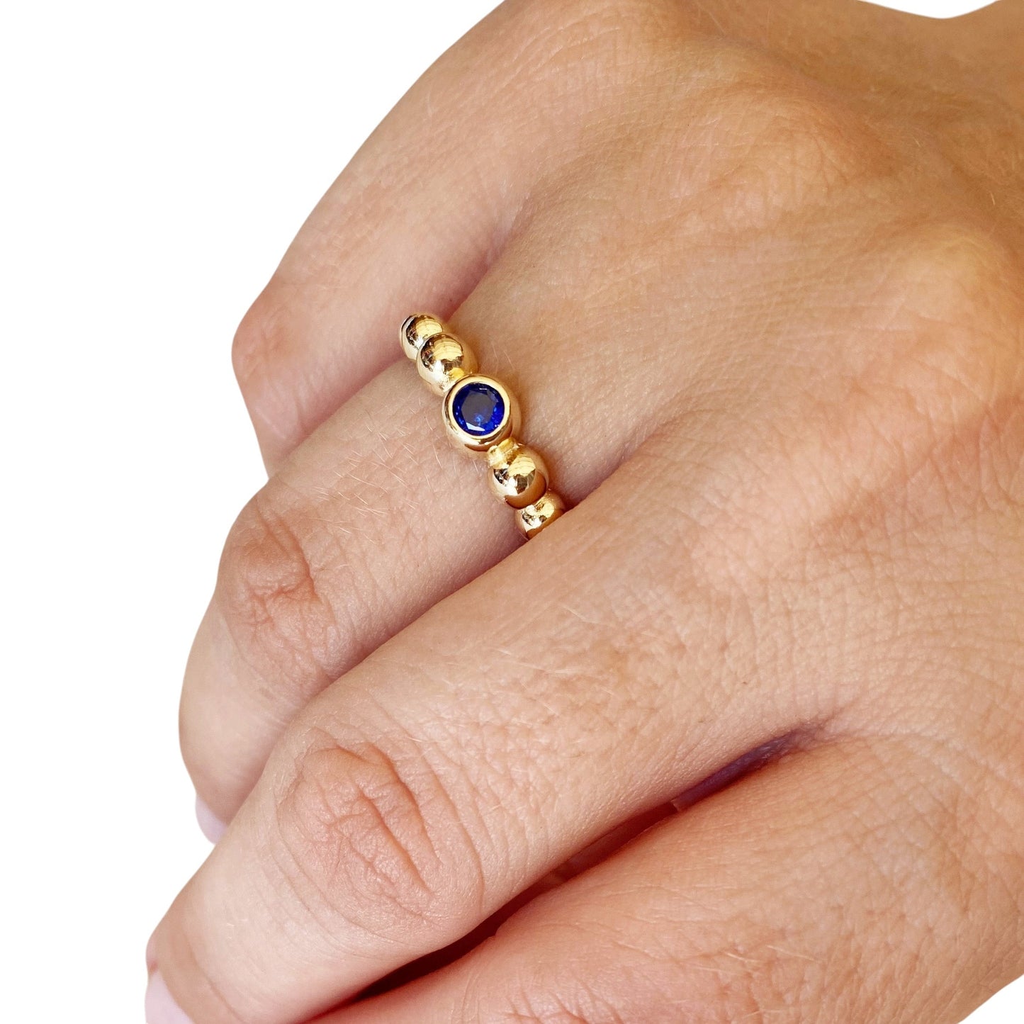 Beaded Blue Bezel CZ 18K Gold Filled Ring