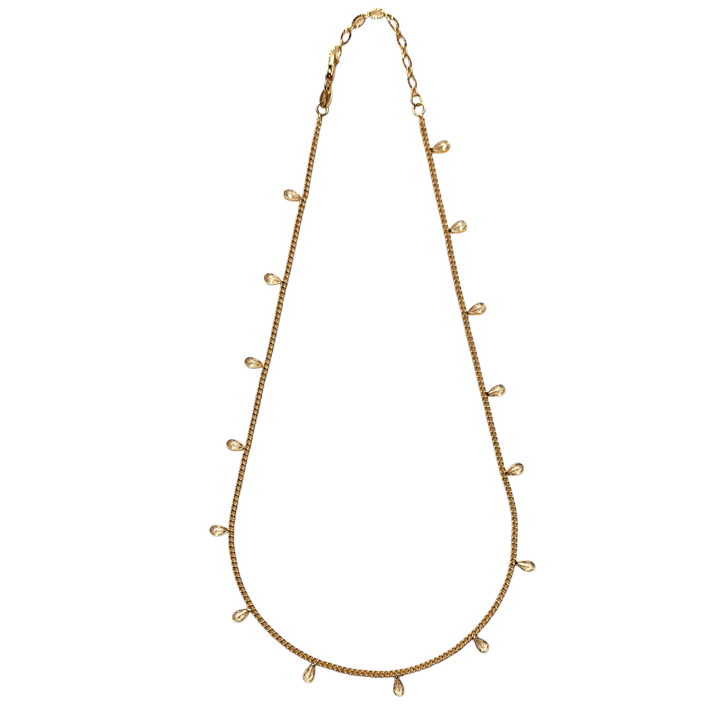 2mm Curb Chain CZ Drops 18k Gold Filled Necklace