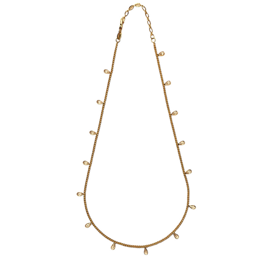2mm Curb Chain CZ Drops 18k Gold Filled Necklace