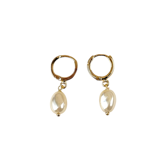 18mm Baroque Pearl Drop Hoop 18k Gold Filled Earrings