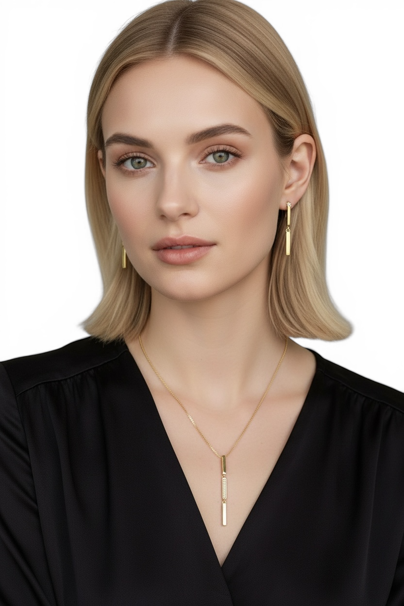 Triple Bar Pavé CZ Drop 18K Gold Filled Necklace