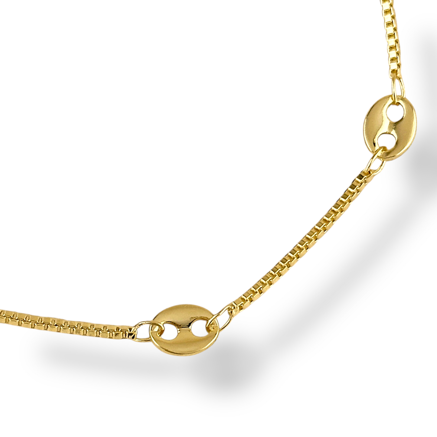 Box Chain with Mariner Link Stations 18k Gold Filled Bracelet