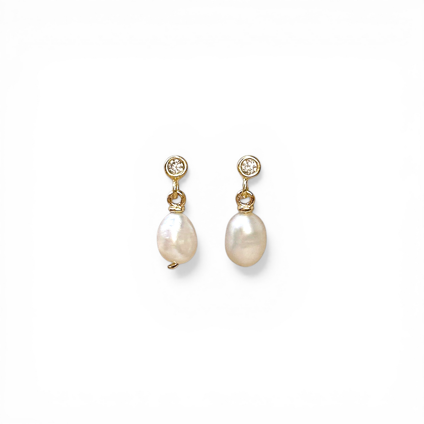 15mm Freshwater Baroque Pearl Drop with CZ 18K Gold Filled Earrings