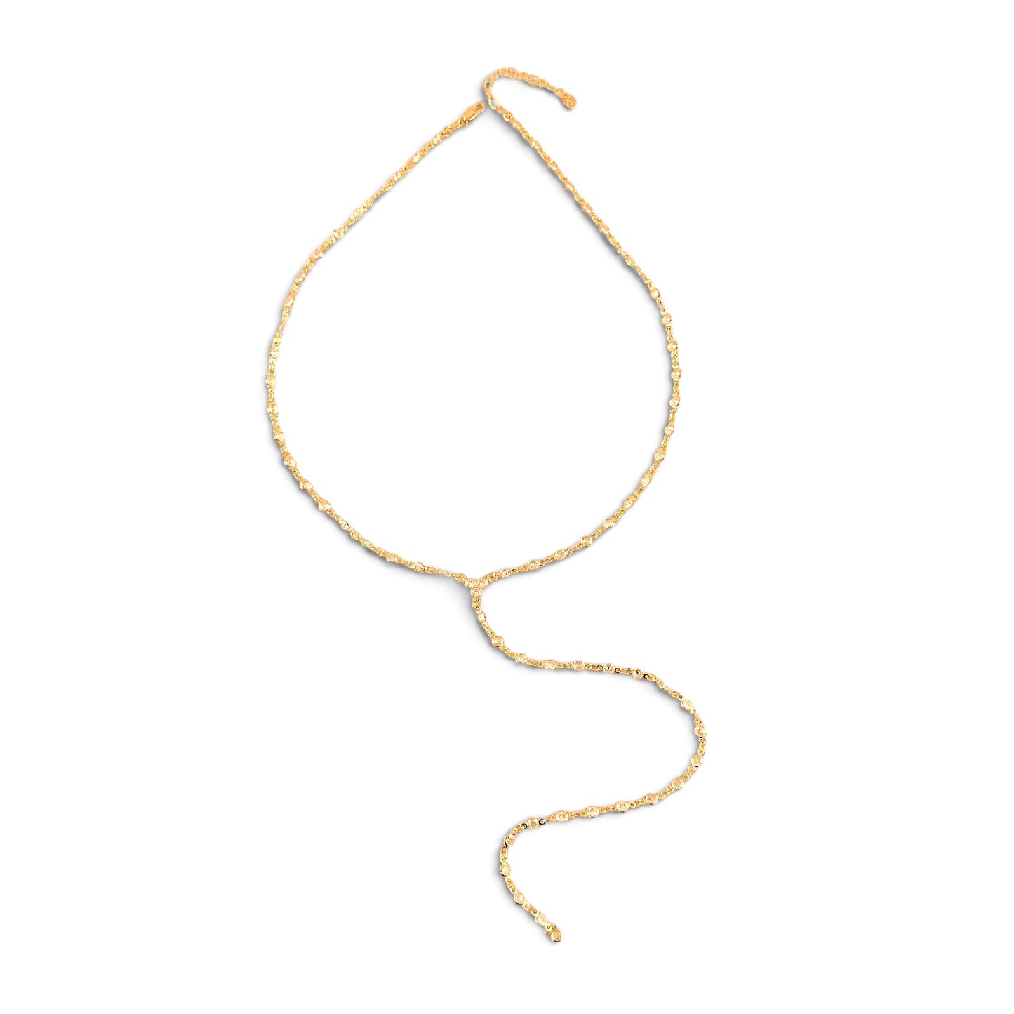 Round Bezel CZ Lariat 18K Gold Filled Necklace