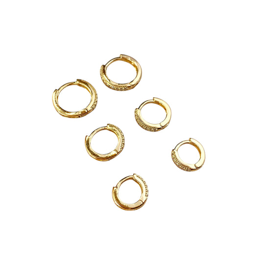 Clear CZ Huggie Trio 18k Gold Filled Earrings