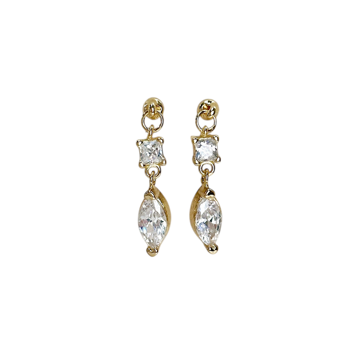 CZ Princess Cut and Marquise Dangling 18k Gold Filled Earrings