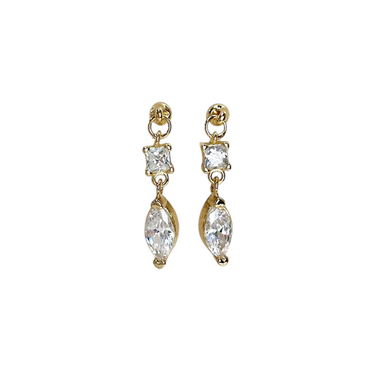 CZ Princess Cut and Marquise Dangling 18k Gold Filled Earrings