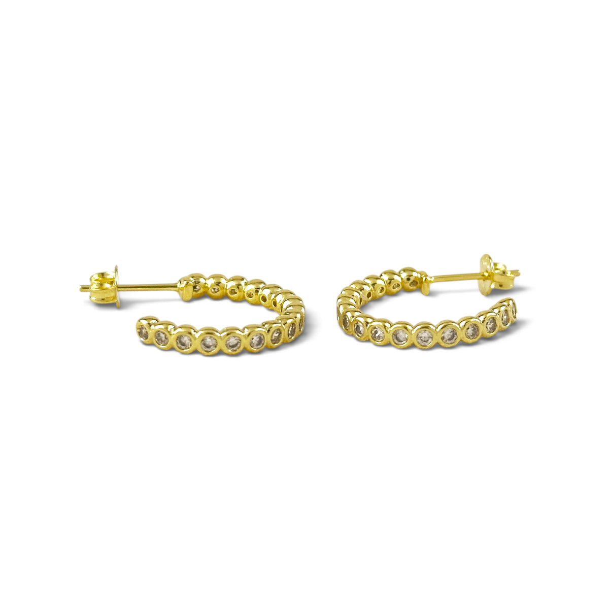 Bezel CZ Open Hoop 19mm 18K Gold Filled Earrings